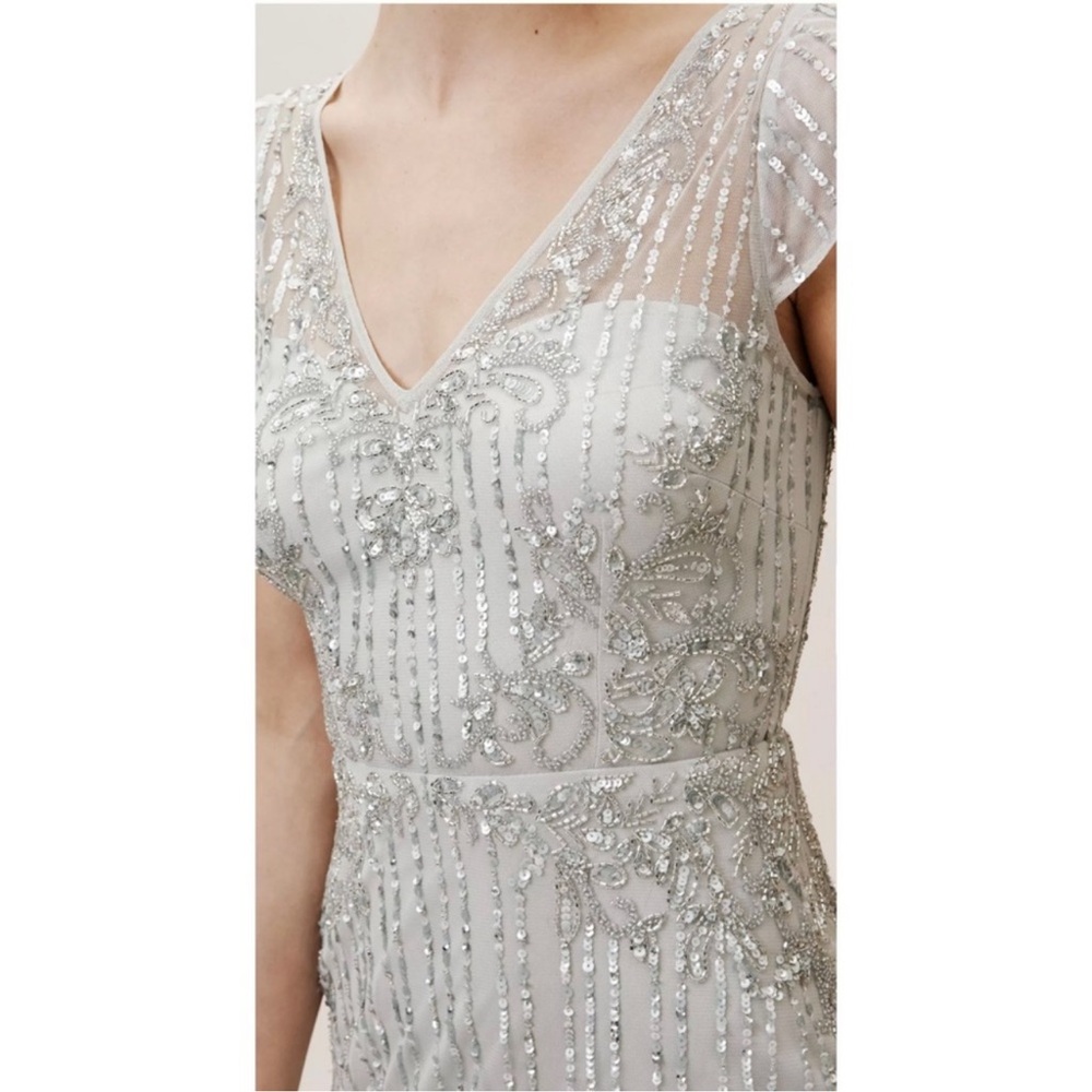 BHLDN Calais Beaded Column Gown In
Morning Mist Blue Size 4,6 - Picture 7 of 11